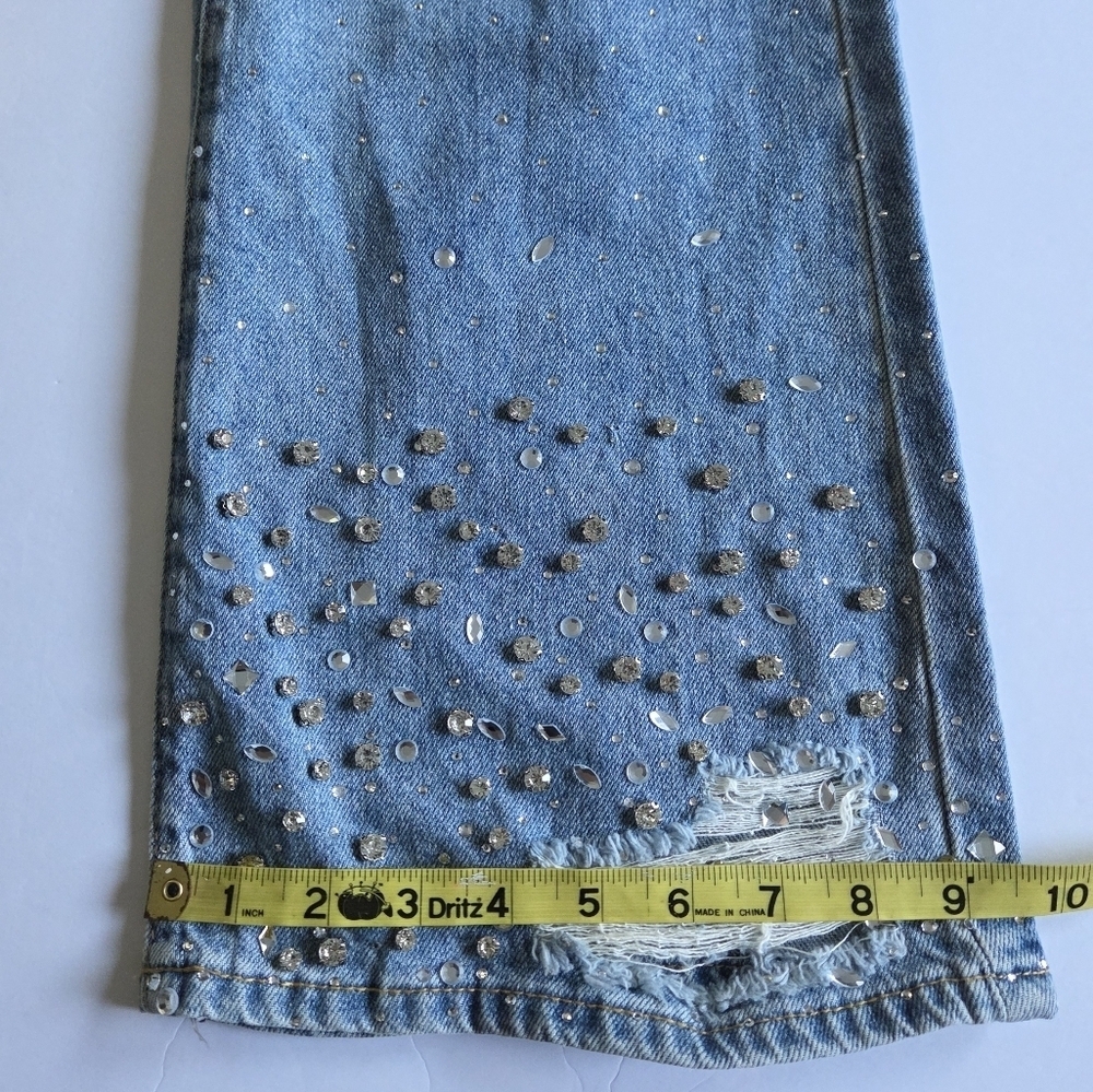 Embellished Slim Fit Flared Blue Jeans - Picture 8 of 10